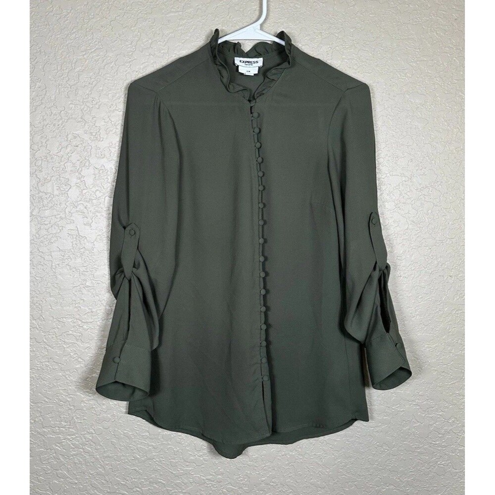 Express The Portofino Shirt Women’s Long Sleeve Blouse Size M Medium Slim Green